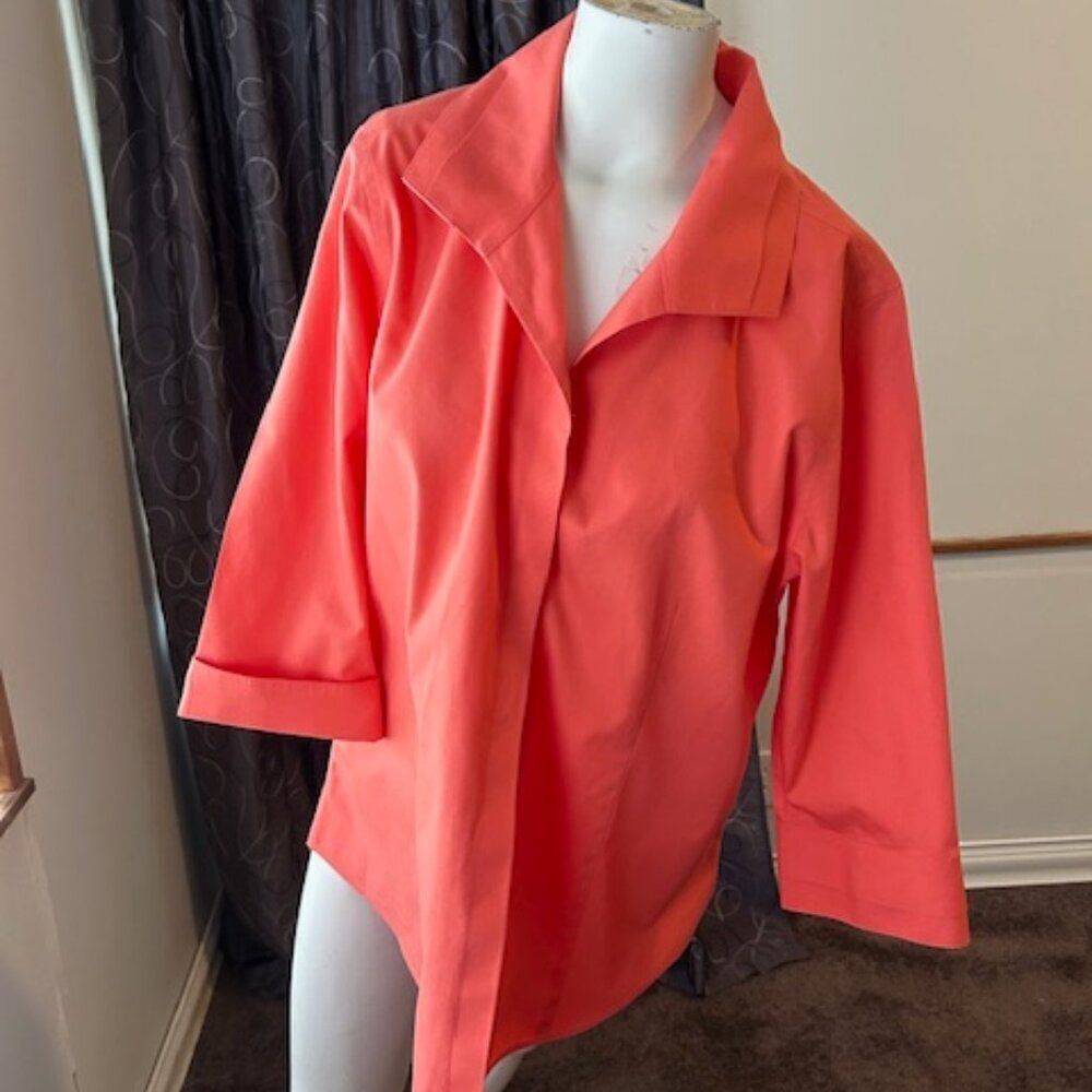 Gold Label Investments Tangerine Peach button down 3/4 sleeves top, size 16